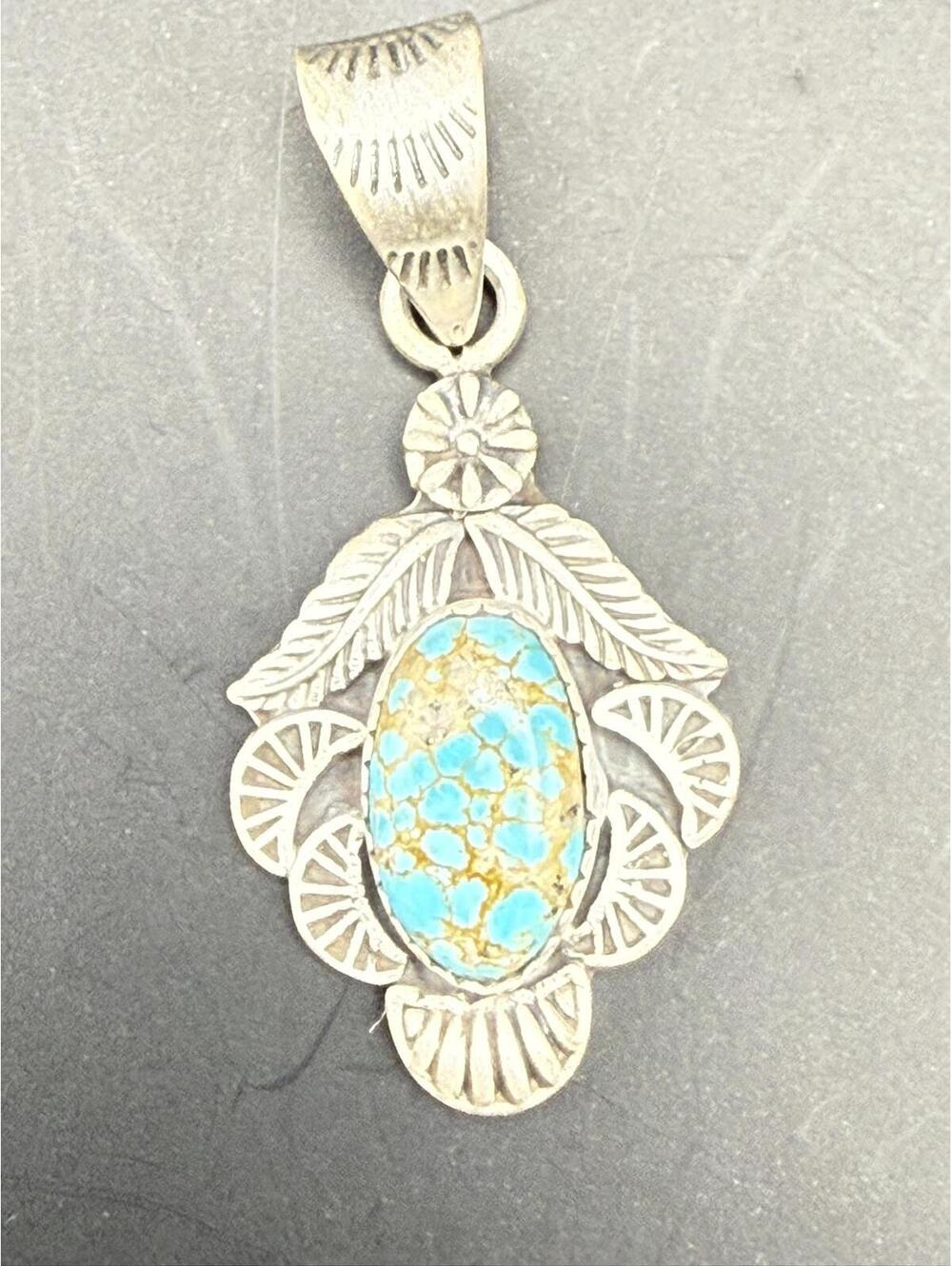 Artist Stamped HCR Golden Hills Turquoise Sterling Silver 925 Pendant - Picture 2 of 4